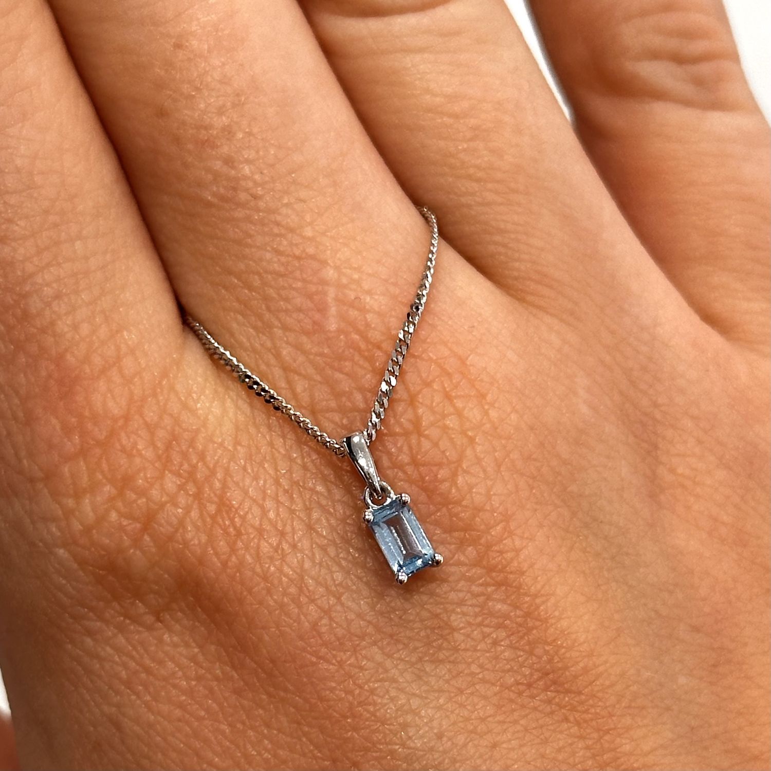 9ct White Gold Blue Topaz Octagonal Pendant 0.23ct