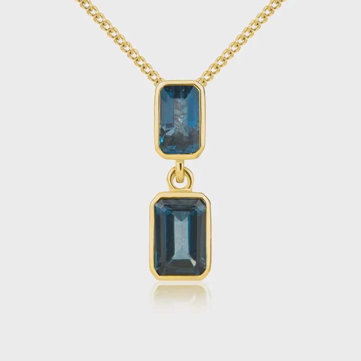 9ct Yellow Gold Two Stone London Blue Topaz Pendant