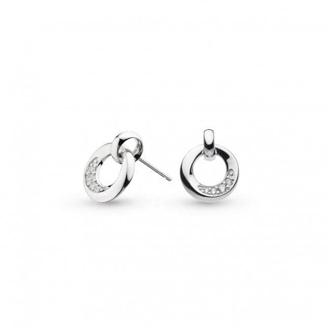 Silver Bevel Cirque Link Pavé Stud Earrings