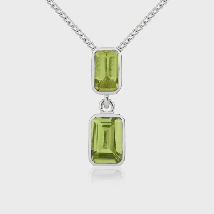 9ct White Gold Two Stone Peridot Octagon Pendant