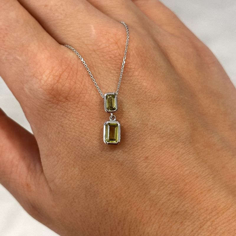 9ct White Gold Two Stone Peridot Octagon Pendant
