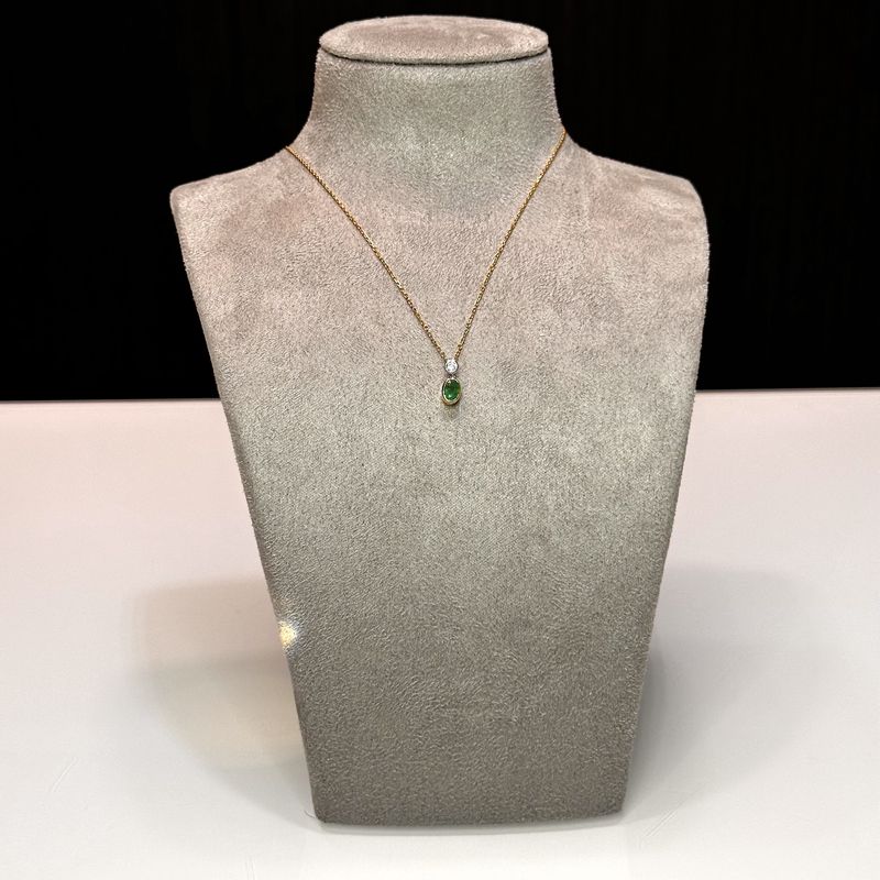 18ct Yellow &amp; White Gold Oval Emerald &amp; Diamond Pendant