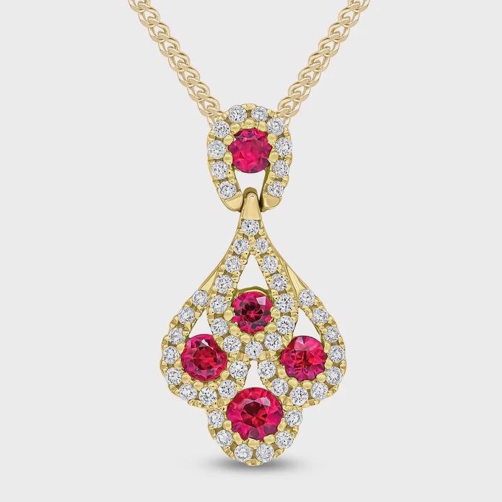 18ct Yellow Gold Round Ruby &amp; Diamond Peacock Pendant