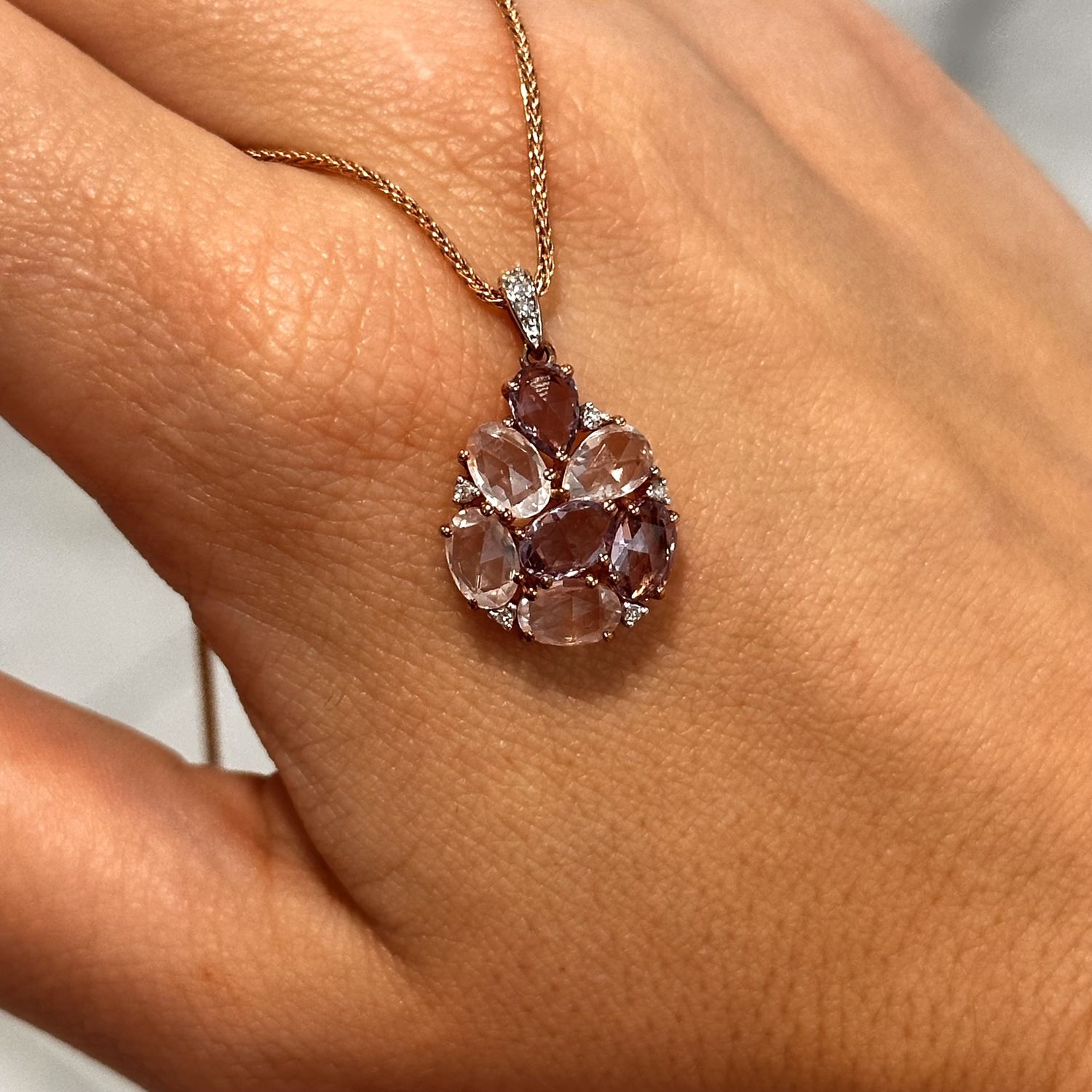 9ct Rose Gold Diamond Multi Stone Cluster Pendant