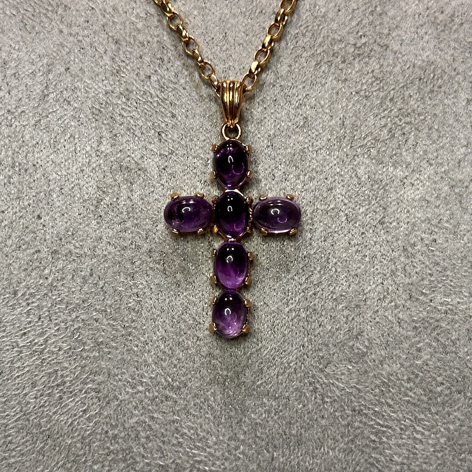 Pre-Owned 9ct Yellow Gold  Amethyst Cross Pendant