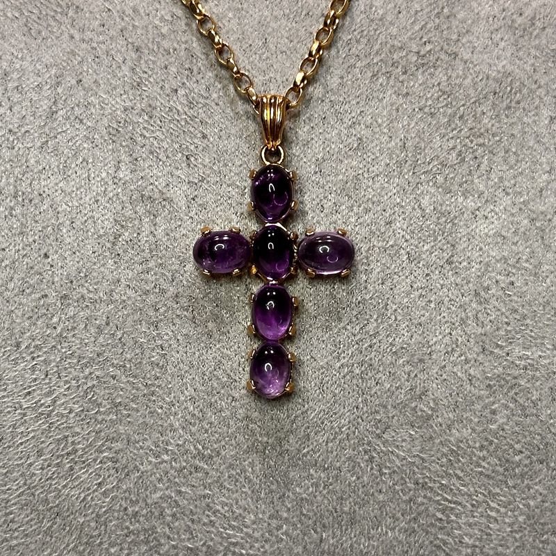 Pre-Owned 9ct Yellow Gold  Amethyst Cross Pendant