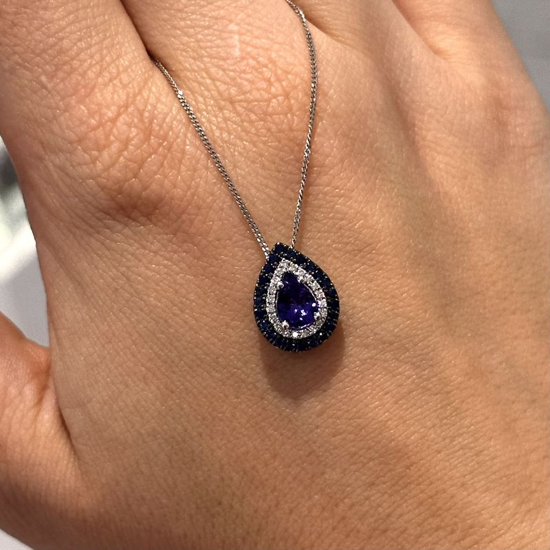 18ct White Tanzanite, Diamonds &amp; Sapphire Necklace