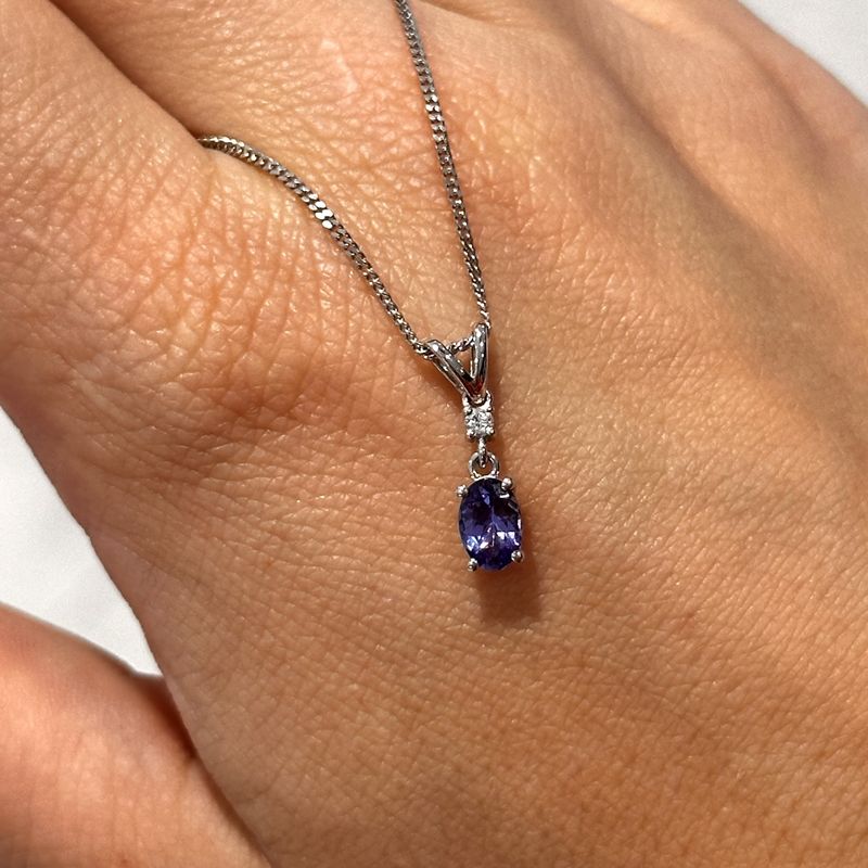 9ct White Gold Tanzanite &amp; Diamond Pendant