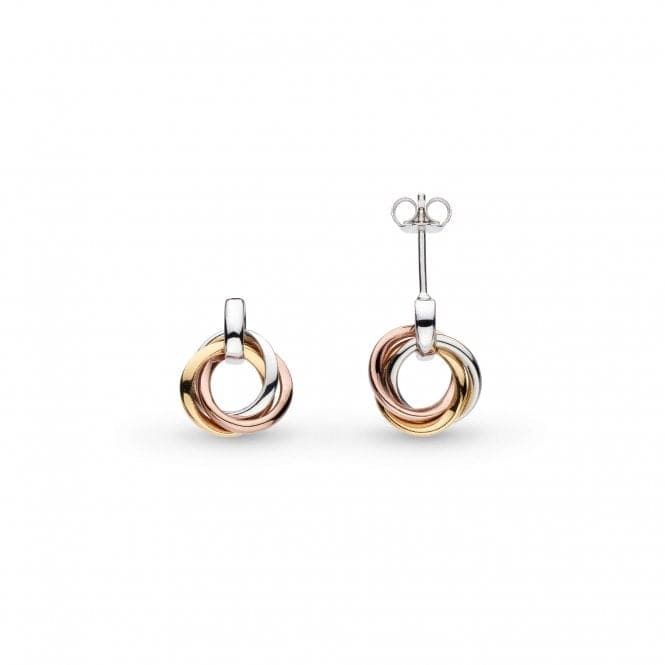 Silver Bevel Trilogy Golds Link Stud Earrings