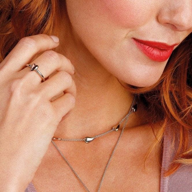 Silver Desire Kiss Heart Station Necklace with Rose Gold-Plating