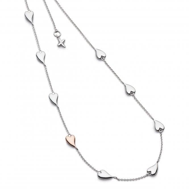 Silver Desire Kiss Heart Station Necklace with Rose Gold-Plating