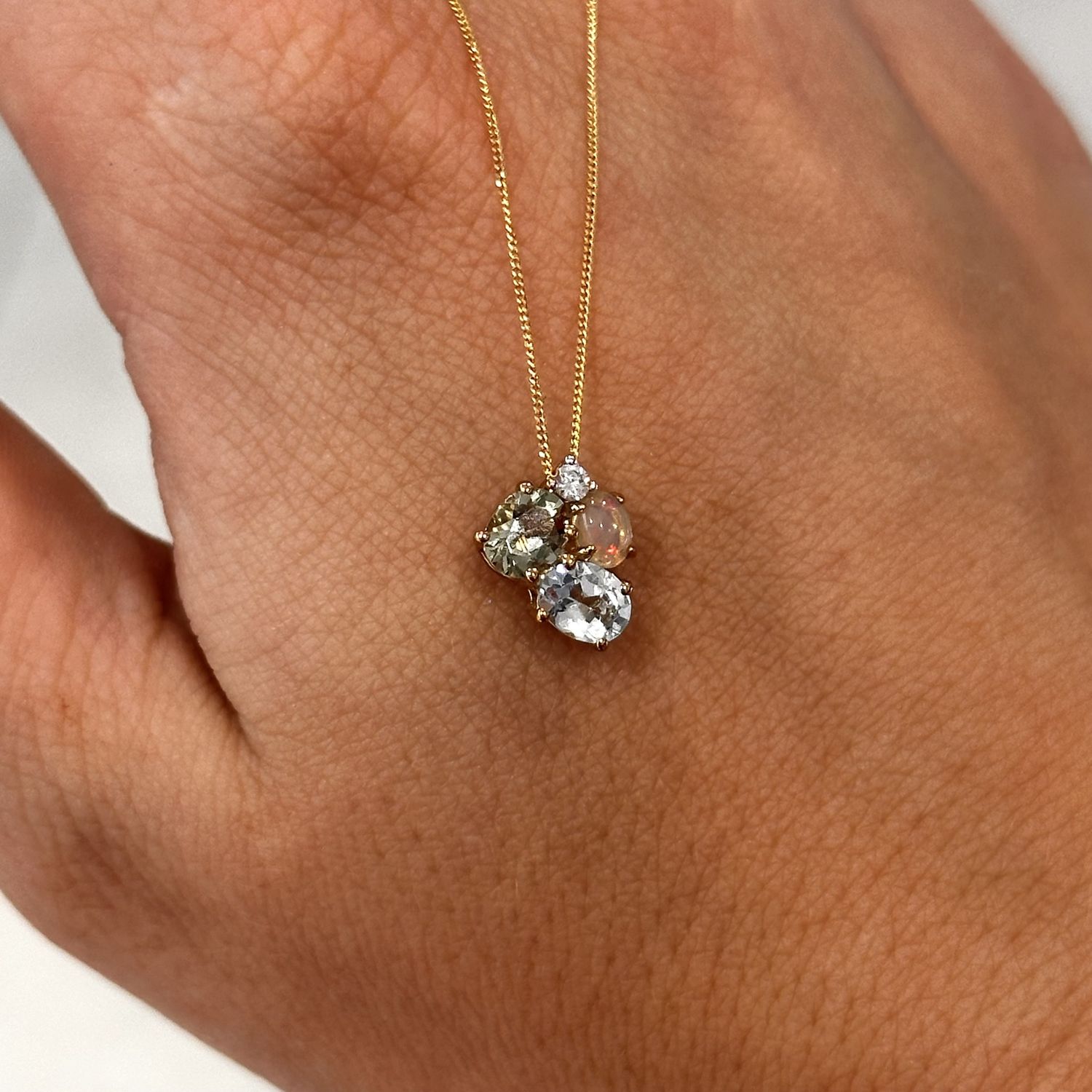 9ct Yellow Gold Diamond &amp; Multi Stone Cluster Pendant