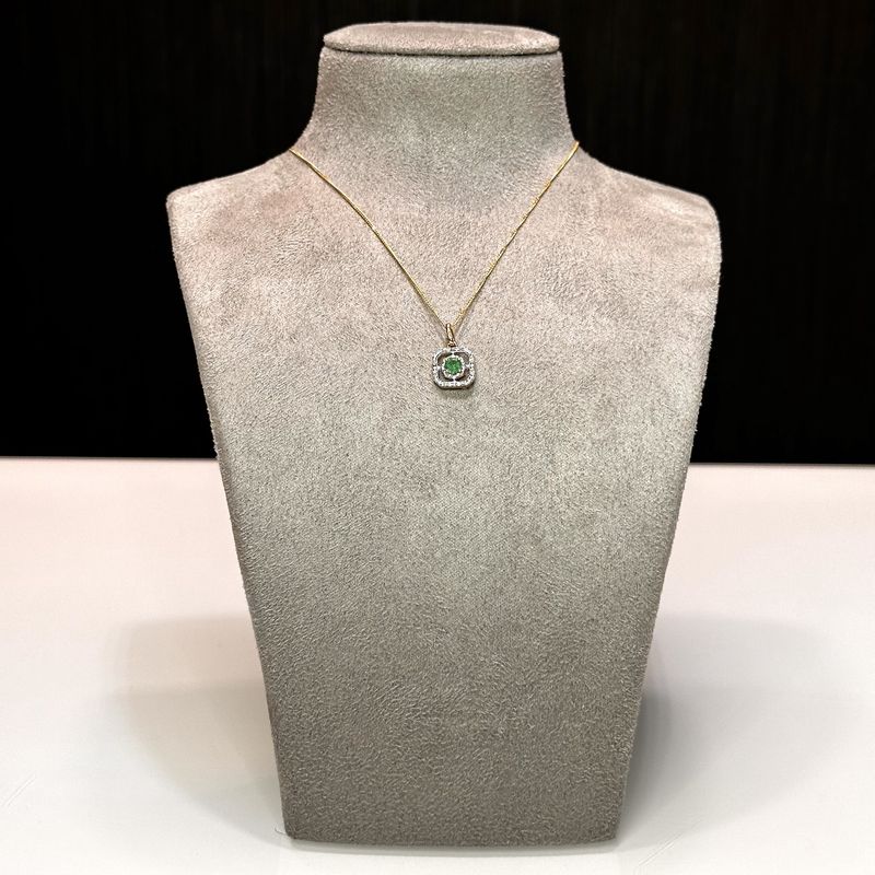 9ct Yellow Gold Emerald and Diamond Art Deco Pendant
