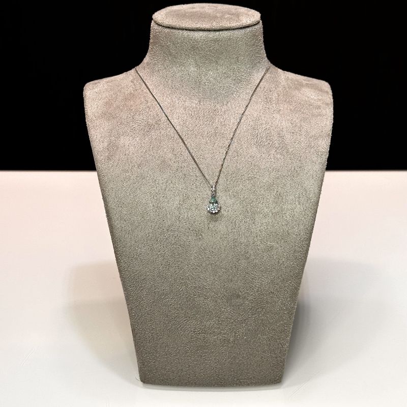 9ct White Gold Blue Apatite and Diamond Pear Shape Pendant