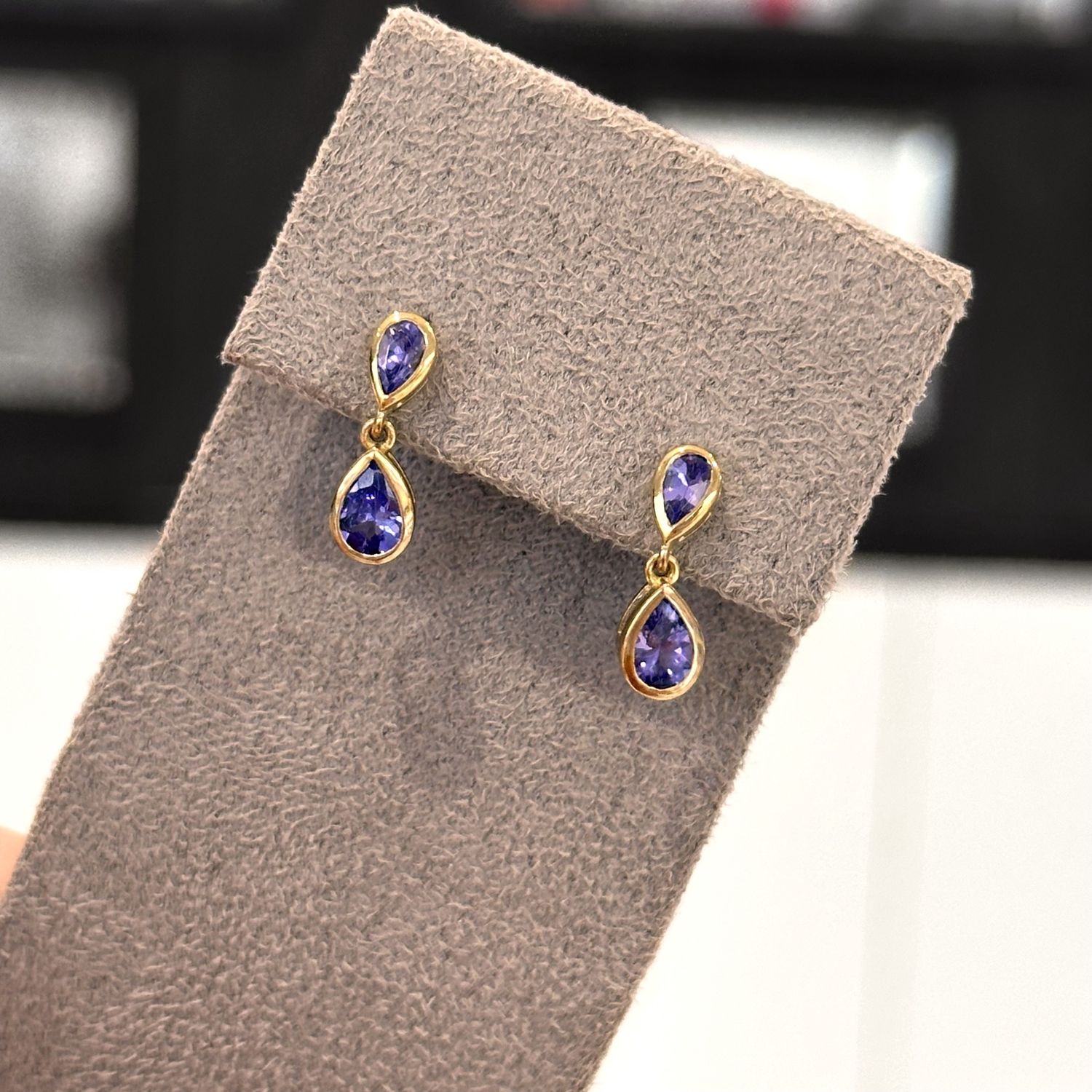 9ct Yellow Gold Pear Tanzanite Drop Stud Earrings