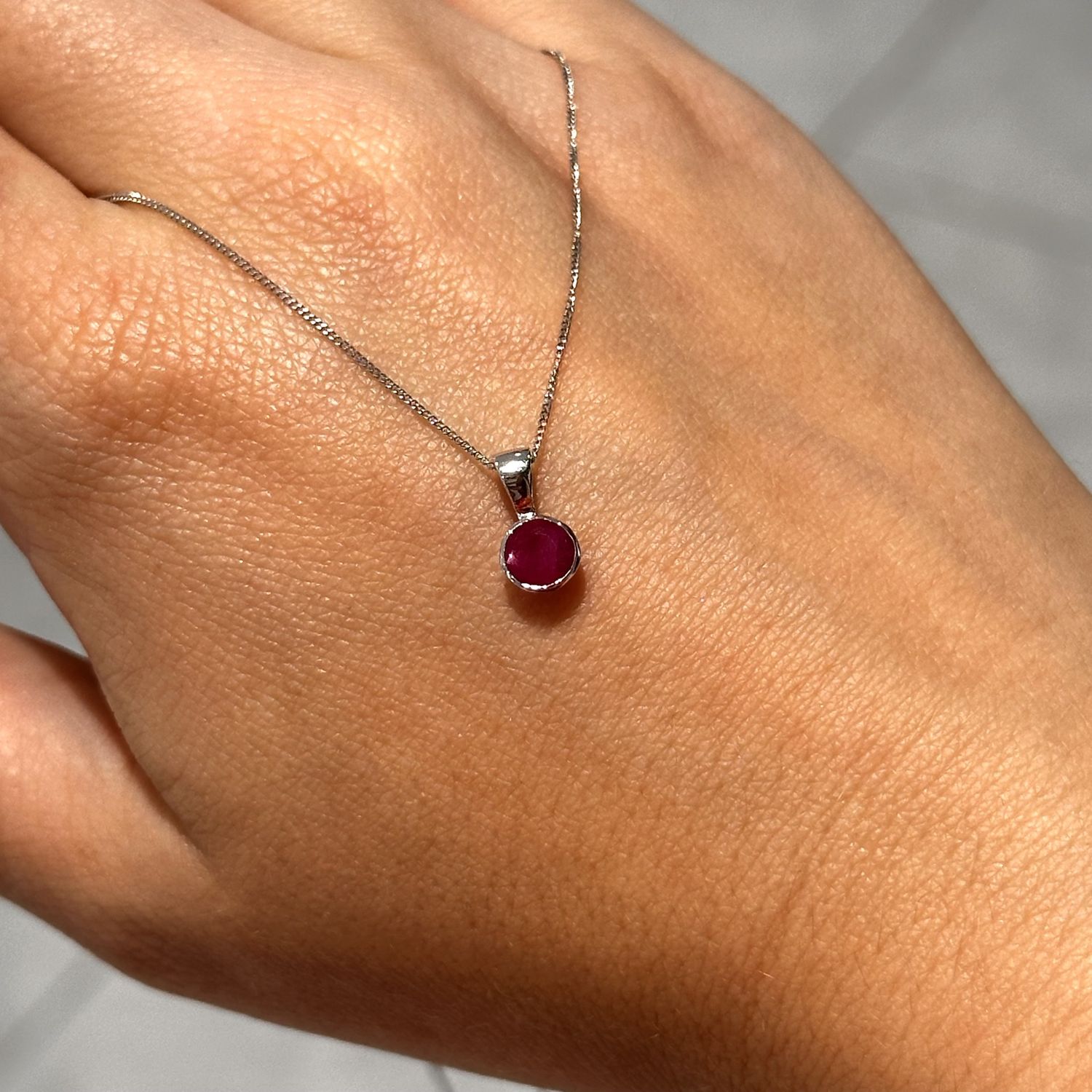 9ct White Gold 5mm Ruby Rubover Pendant
