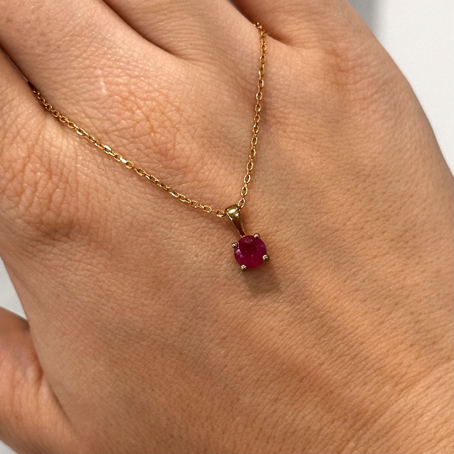 9ct Yellow Gold 5mm Ruby Claw Set Pendant