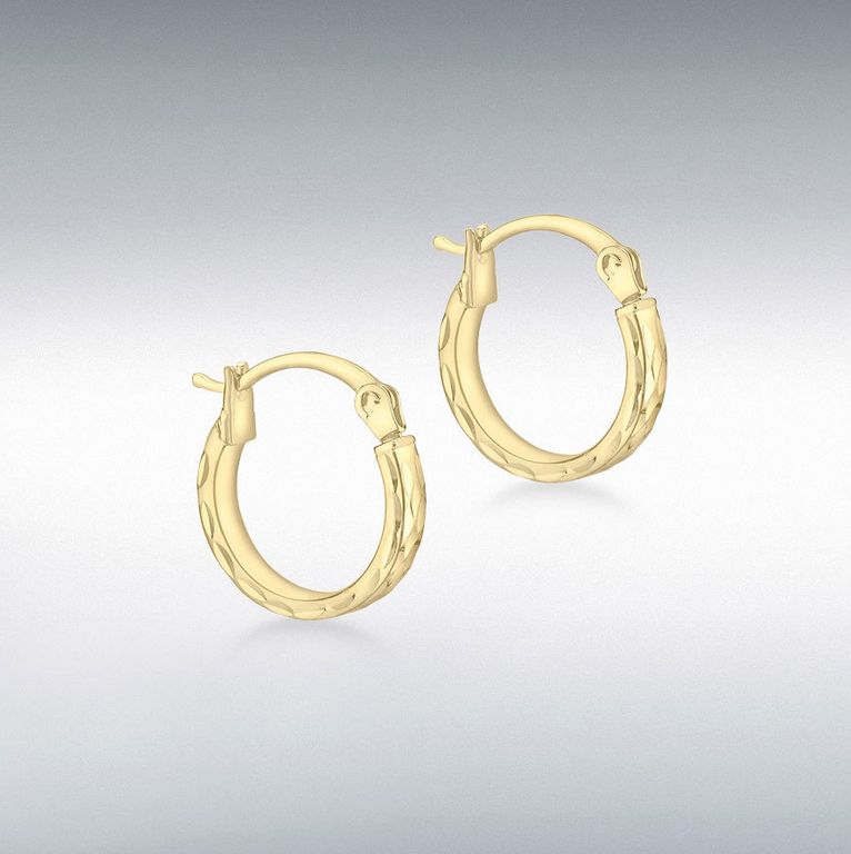 9ct Yellow Gold Diamond-Cut Creole Hoops