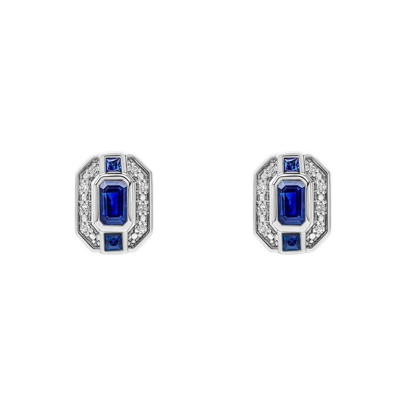 9ct White Gold Sapphire and Diamond Stud  Earrings