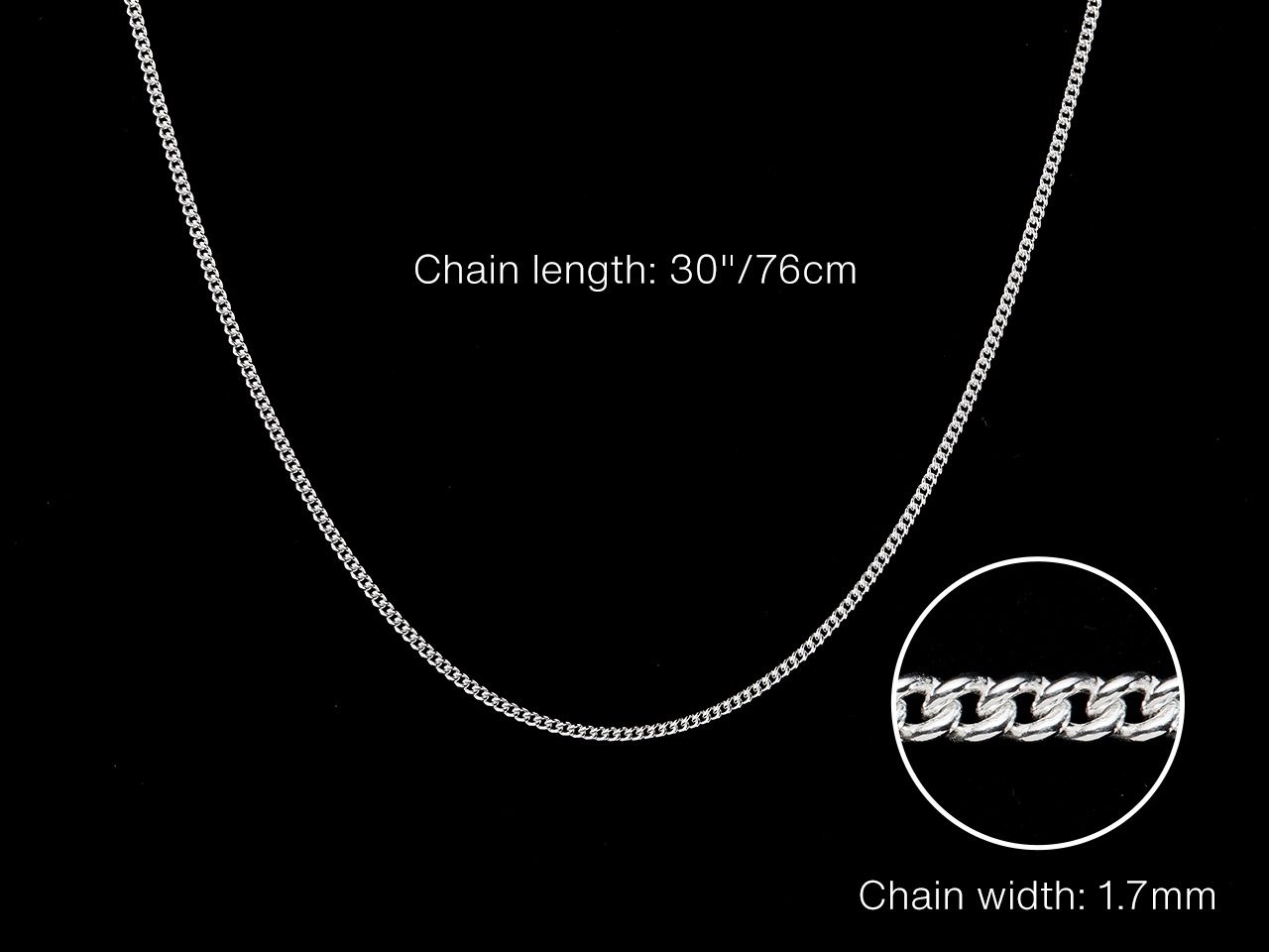 Sterling Silver 1.7mm Curb Chain, Length: 30&quot;cm/76cm