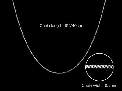 9ct White Gold 0.9mm D/C Curb Chain, Length: 16&quot;/40cm
