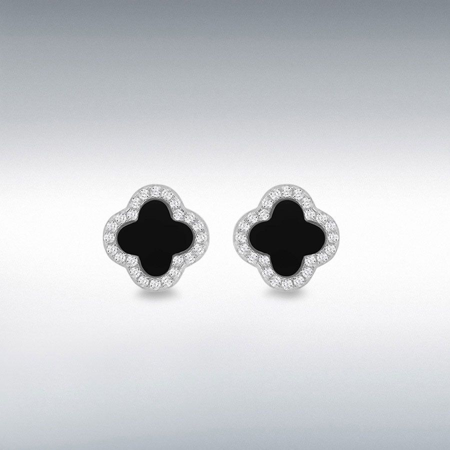 Sterling Silver Agate Clover Stud Earrings