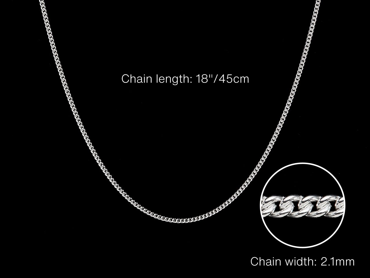 Sterling Silver 2.1mm Curb Chain, Length: 18inch/45cm