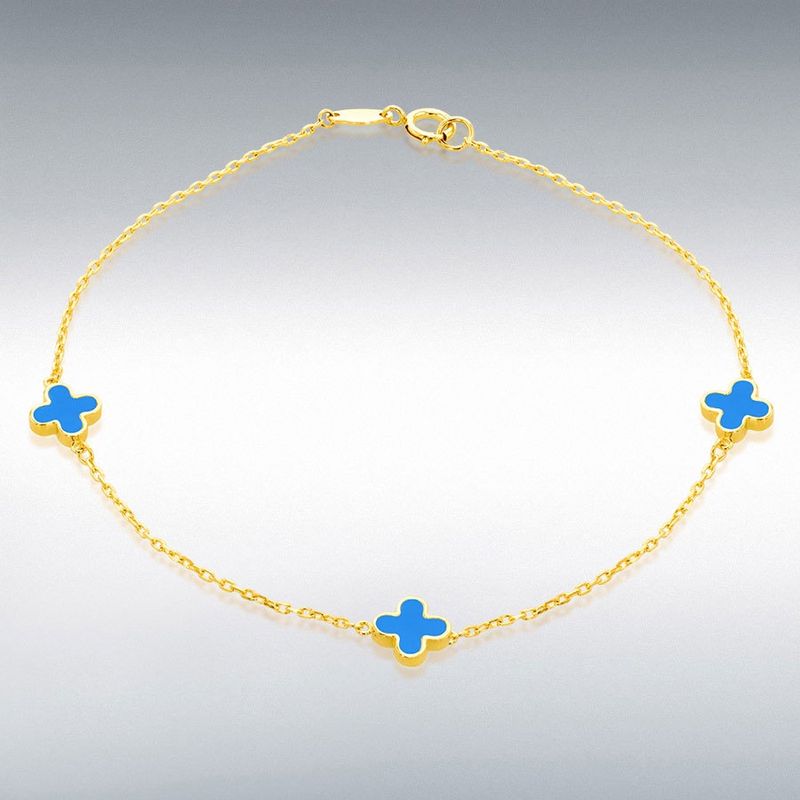 9ct Yellow Gold Triple Turquoise Clover Bracelet