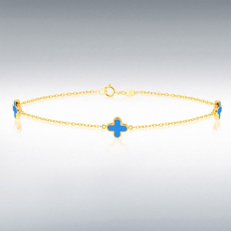 9ct Yellow Gold Triple Turquoise Clover Bracelet