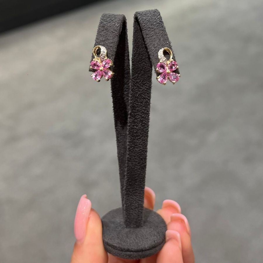 Pre-Owned 9ct Yellow Gold Pink Sapphire &amp; Diamond Stud Earrings