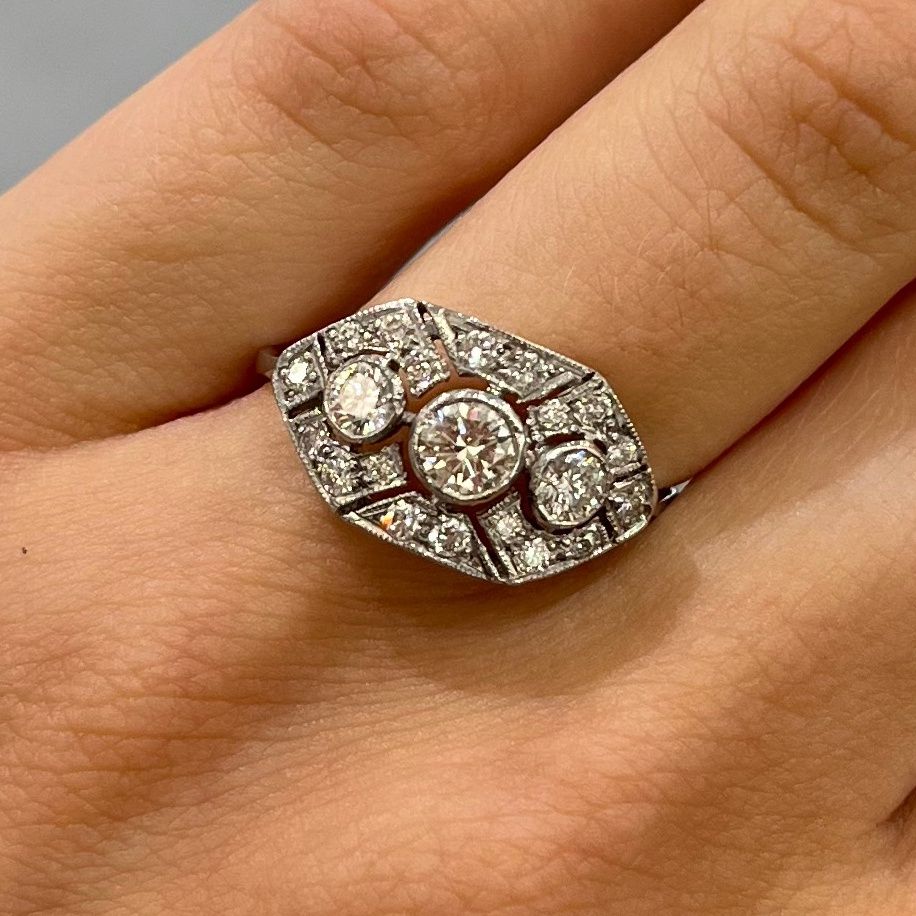 Pre-Owned Platinum 0.70ct Three Stone Cluster Diamond Ring