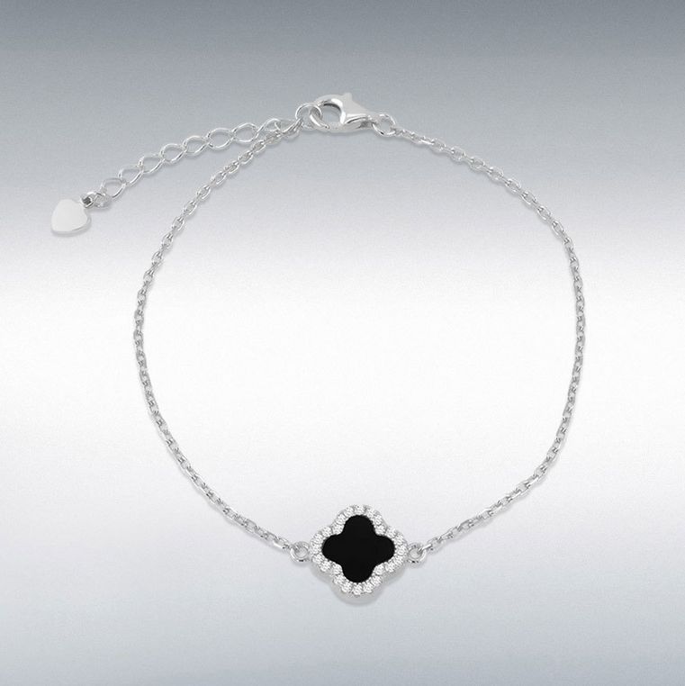 Sterling Silver Black Agate Clover Bracelet Sterling Silver Black Agate Clover Bracelet