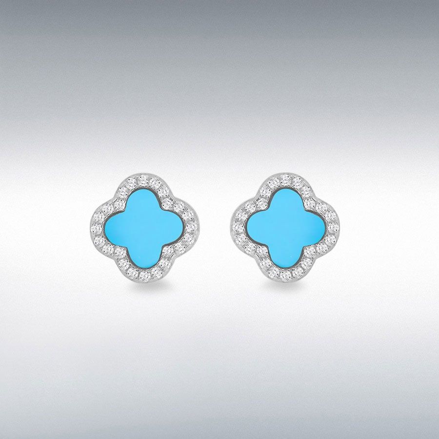 Sterling Silver Turquoise Clover Halo Stud Earrings