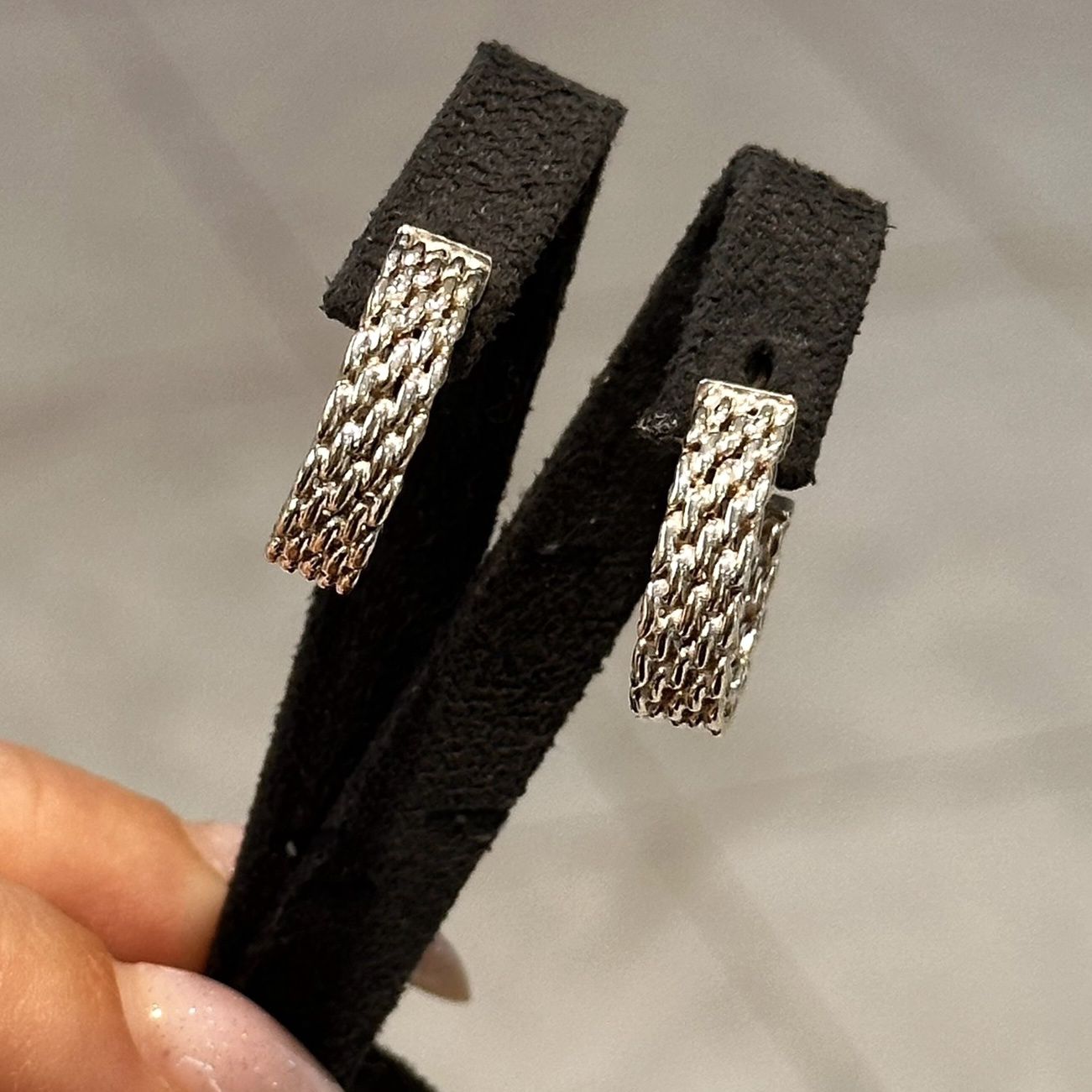 Pre-Owned Silver Tiffany &amp; Co Somerset Mesh Stud Hoop Earrings