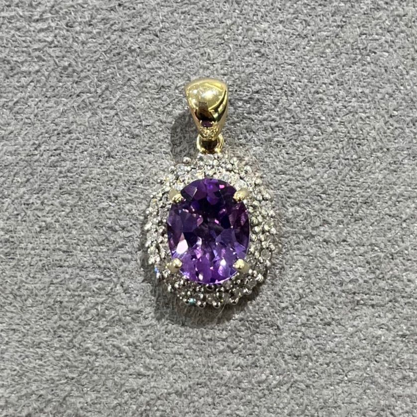 Pre-Owned 9ct Yellow Gold 2.40ct Amethyst &amp; 0.25ct Diamond Pendant