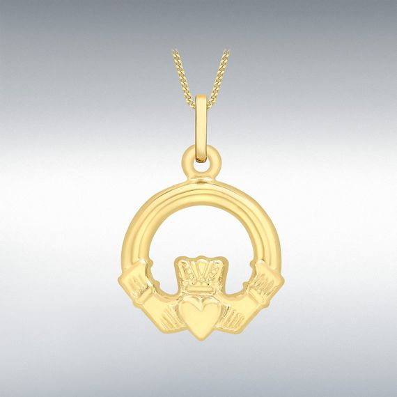 9ct Yellow Gold Claddagh Pendant 13mm x 17mm