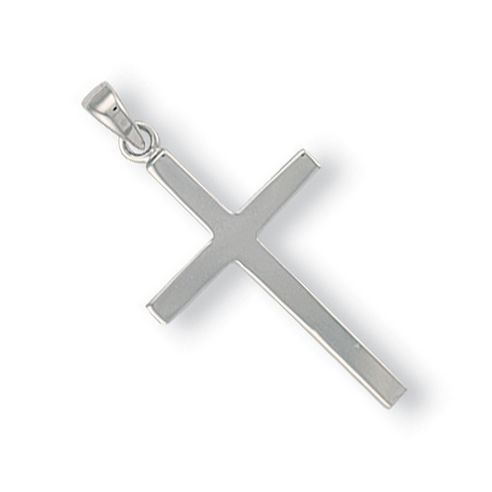 9ct White Gold Plain Flat Cross Pendant