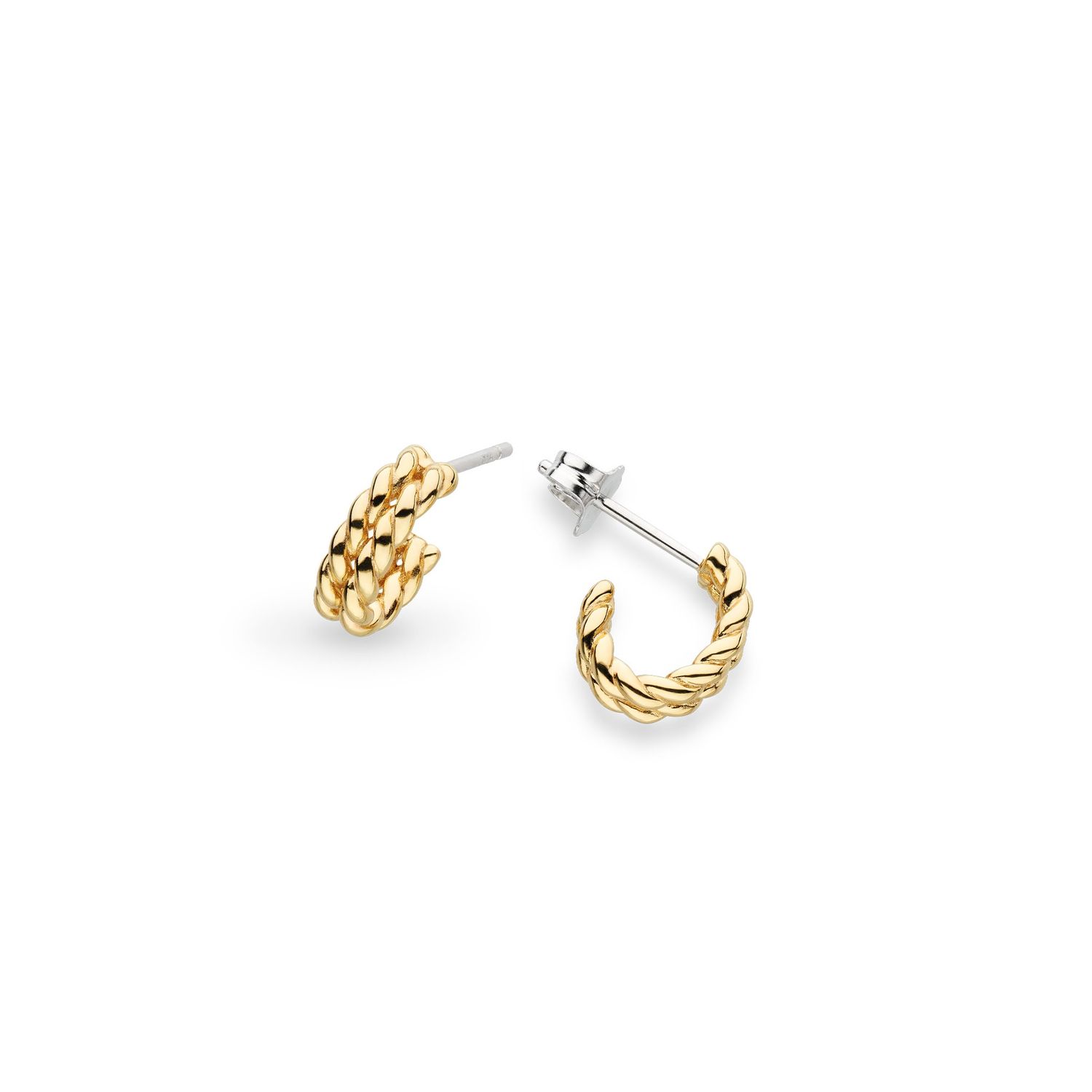 Silver Marina Rope Golden Hoop Stud Earrings