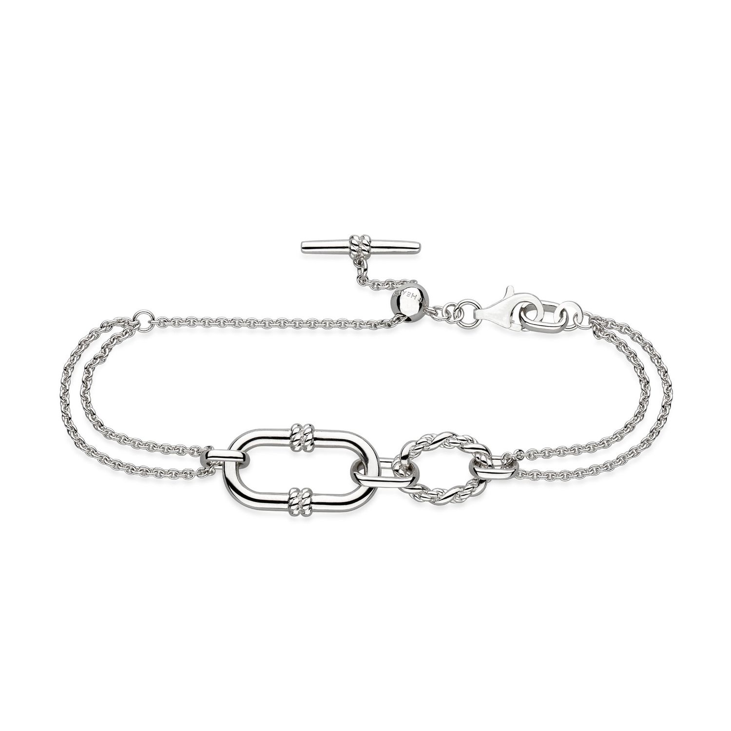 Silver Marina Rope Twin Chain Slider Bracelet