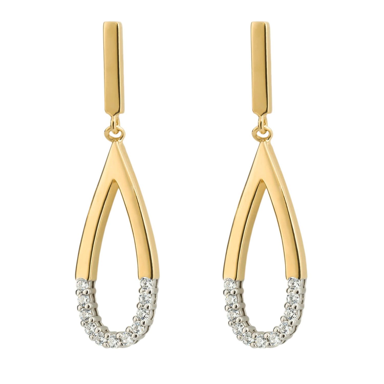 Silver Gold-Plated Cubic Zirconia Teardrop Drop Earrings