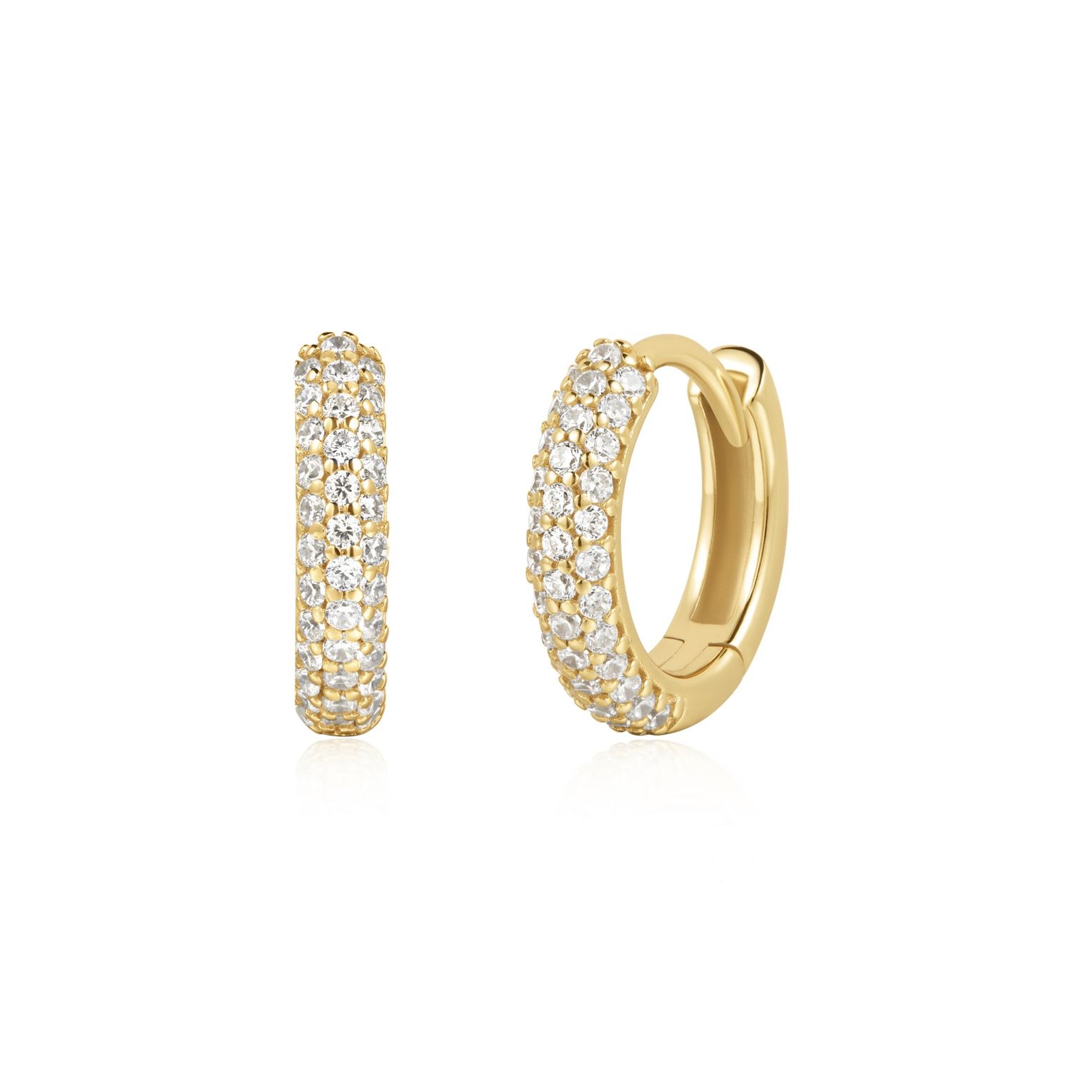 Silver Heart Hunter CZ Pavé Huggies, Metal: 14ct Gold-Plated