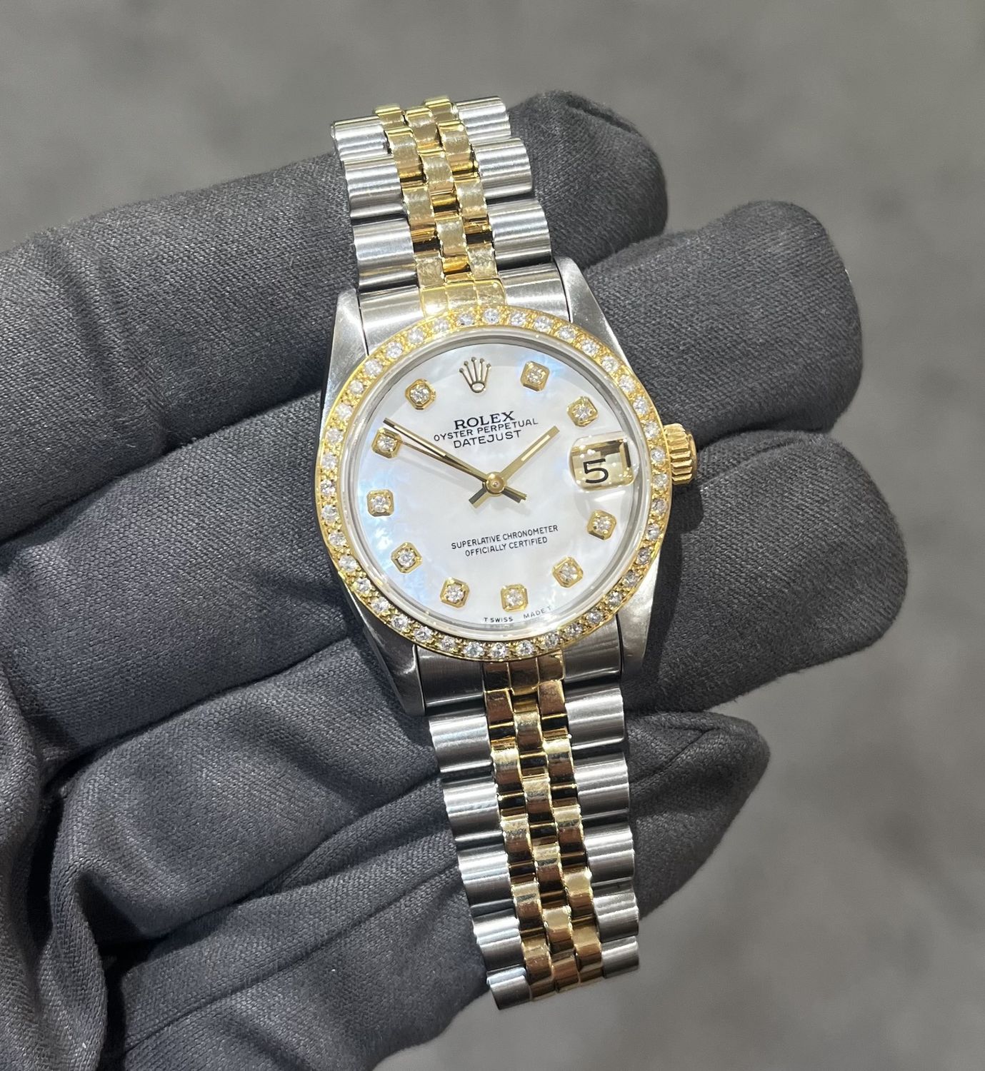 Pre-Owned Rolex Mid-Size Custom Diamond Set Ladies Watch 68273