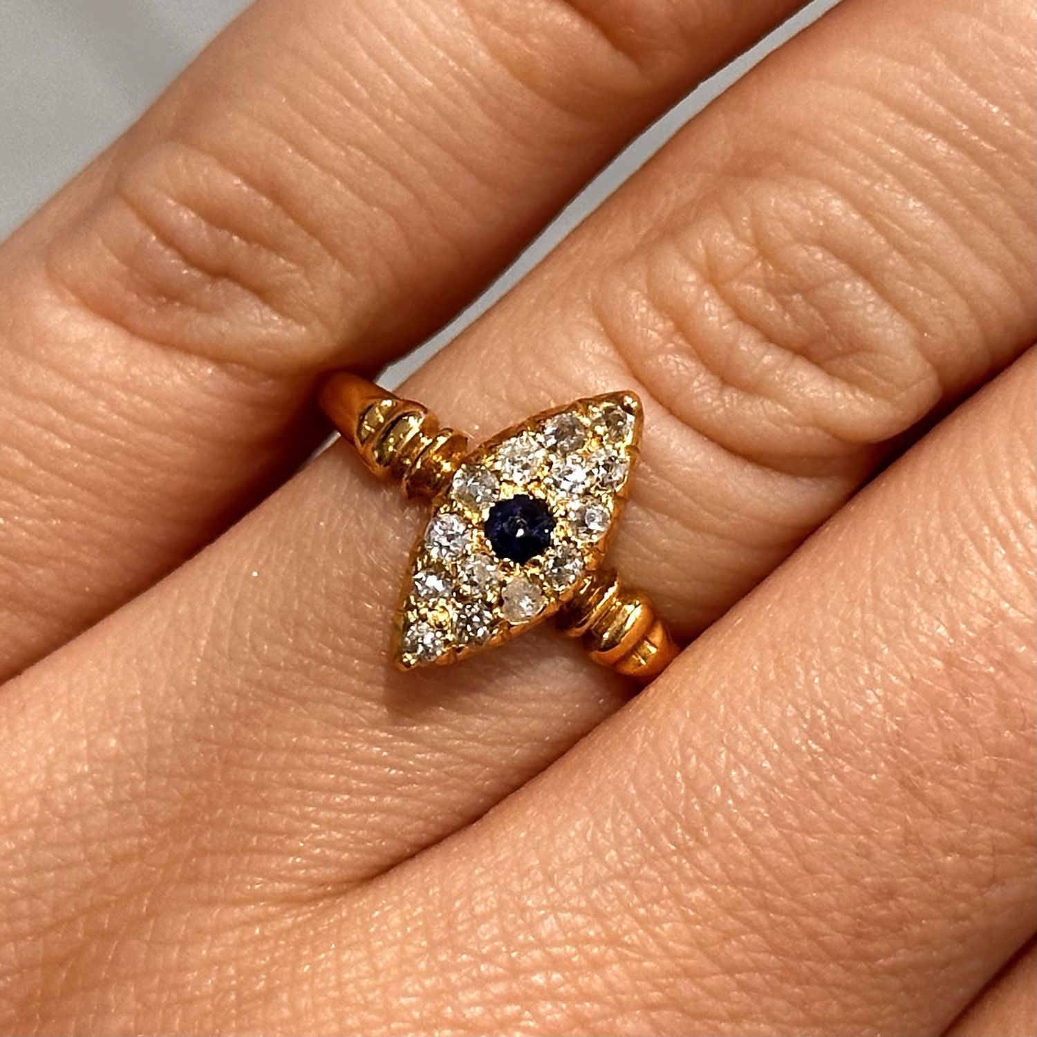 Pre-Owned 18ct Yellow Gold Marquise Style Sapphire and Diamond Ring