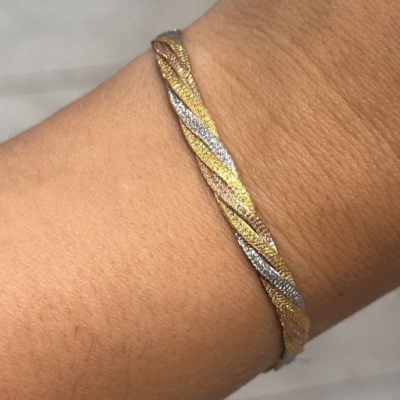 9ct Three Colour Plait Herringbone Bracelet 7&quot;