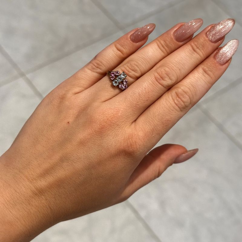 Pre-Owned 9ct Yellow Gold  Aquamarine and Pink Sapphire Ring
