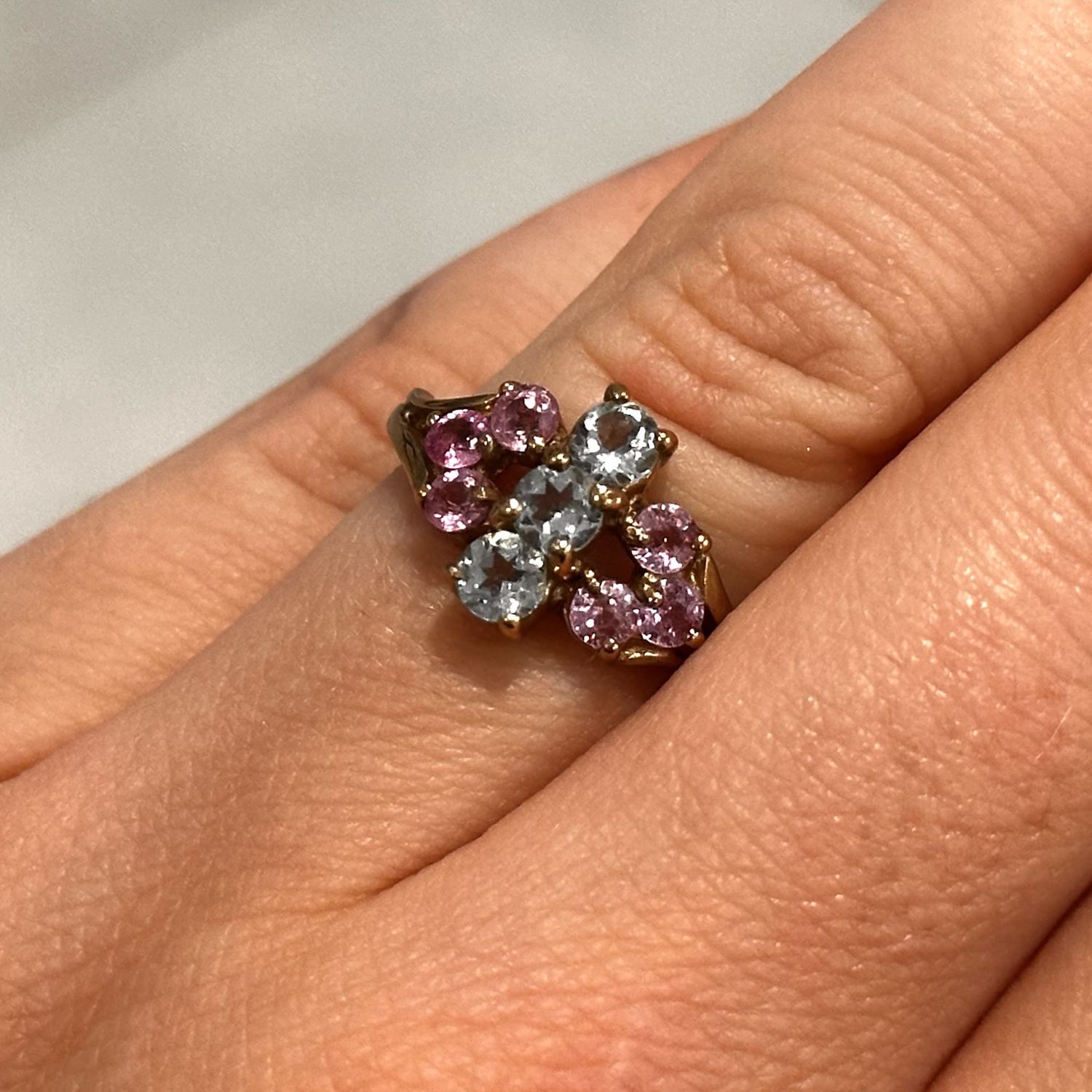 Pre-Owned 9ct Yellow Gold  Aquamarine and Pink Sapphire Ring