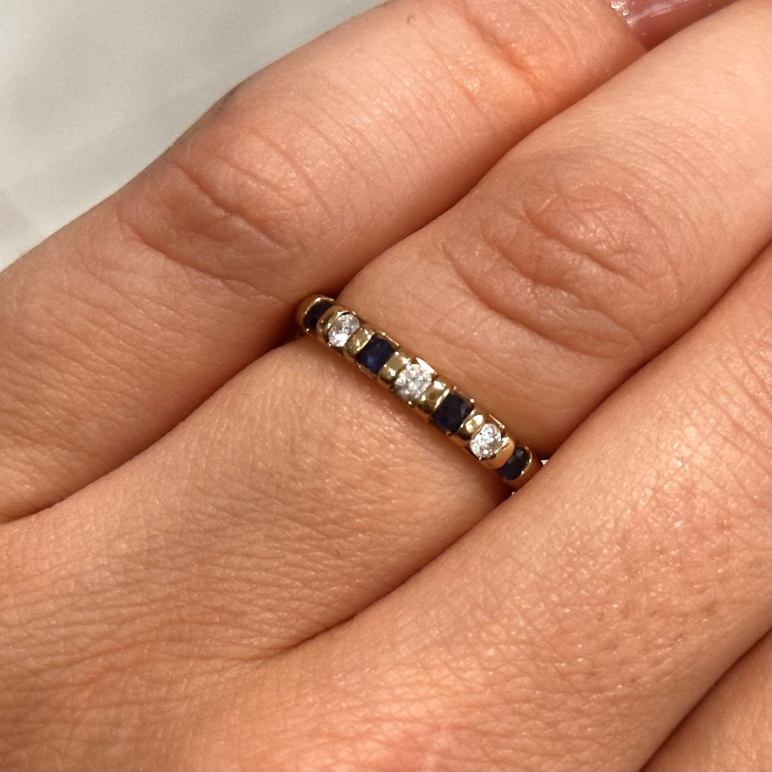 Pre-Owned 9ct Yellow Gold Sapphire and Diamond Half Eternity Ring