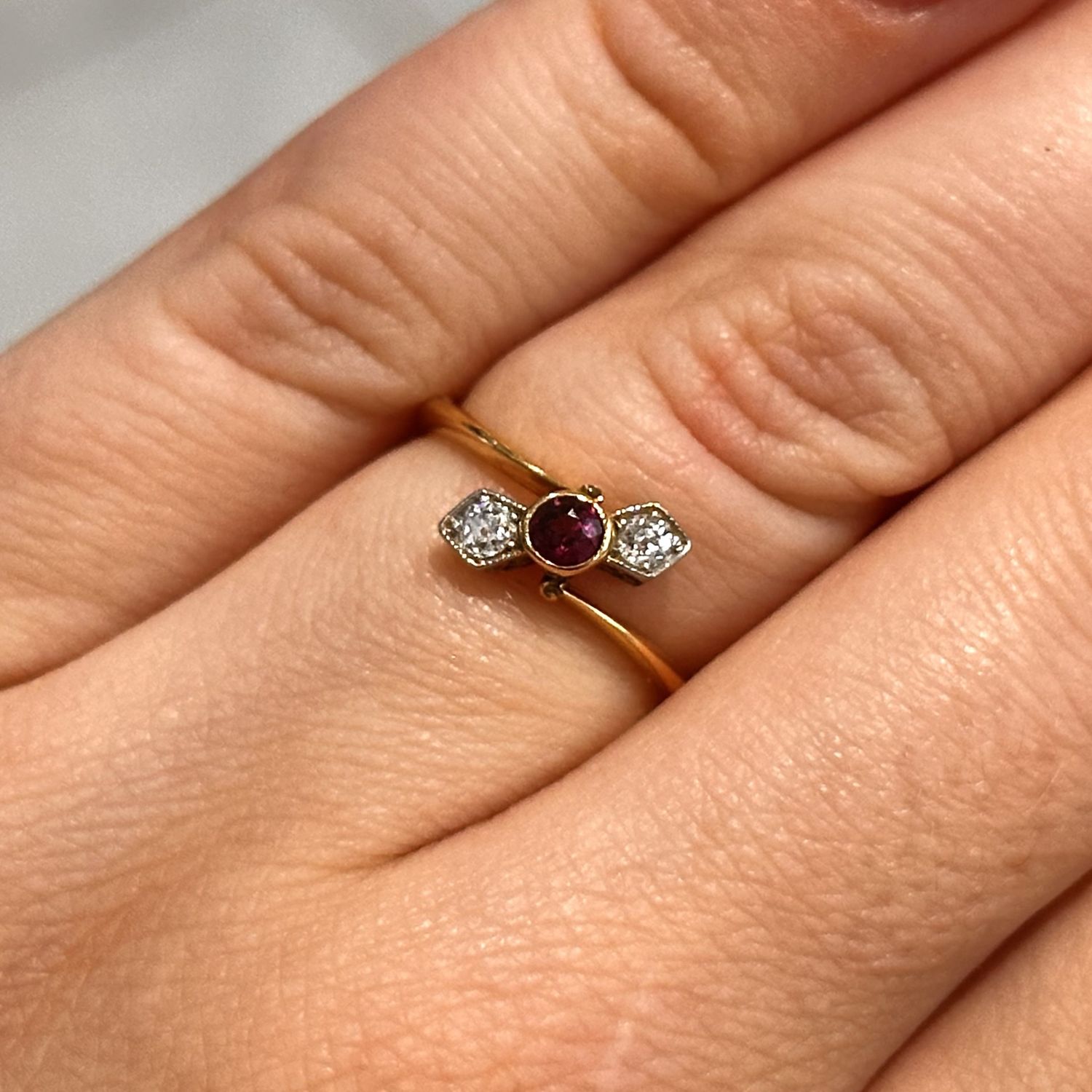 Pre-Owned 18ct Yellow Gold  Diamonds and Ruby Vintager Trilogy Ring