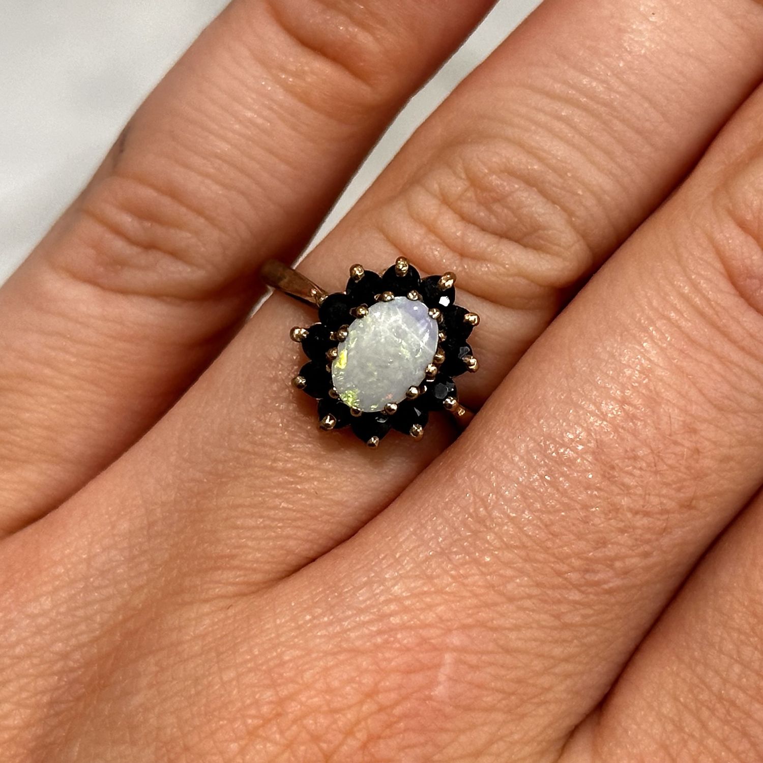 Pre-Owned 9ct Yellow Gold Opal and Sapphire Cluster
