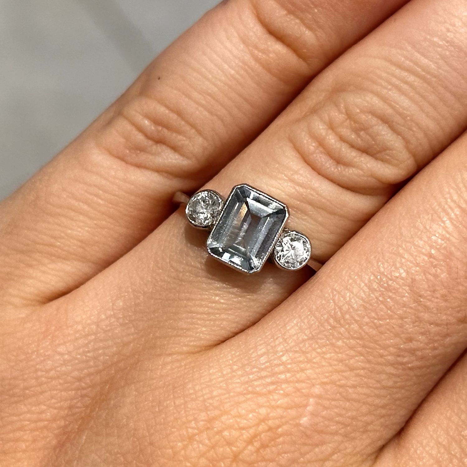 Pre-Owned 18ct White Gold Aquamarine and Diamond Trilogy Ring